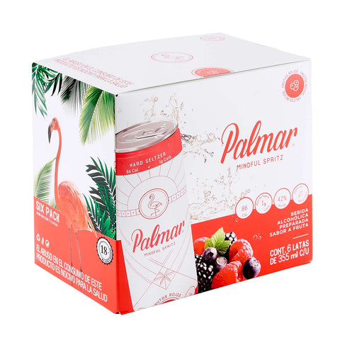 6 pack de sabor frutos rojos con 86 colorías, 4.2% alcohol y 355ml